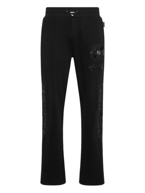 leather-insert embroidered track pants
