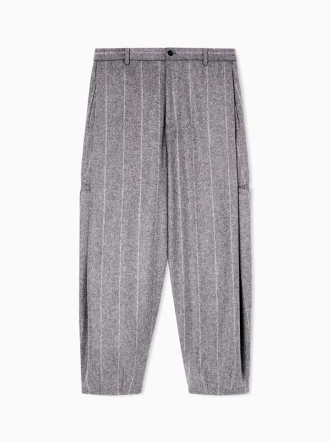 PINSTRIPED WOOL CLOTH FLAT-FRONT TROUSERS