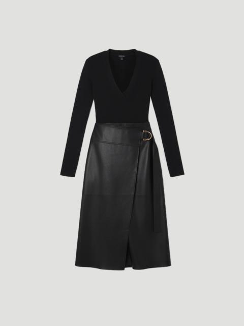 Petite Figure Form Pu Mix Tab Detail Pleated Knit Midi Dress