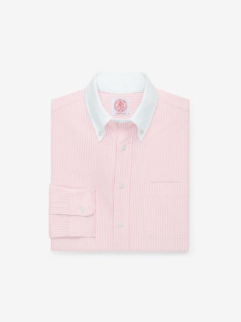 MADE-IN-USA PINK STRIPE CONTRAST COLLAR OXFORD CLOTH SPORT SHIRT - REGULAR FIT