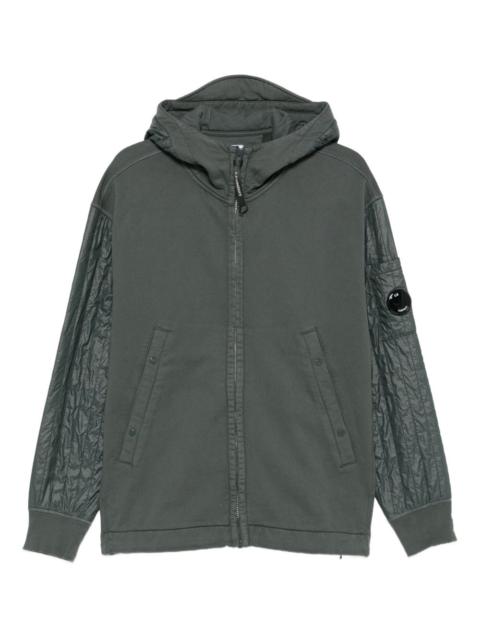 hooded quilted-sleeve zip-up jacket