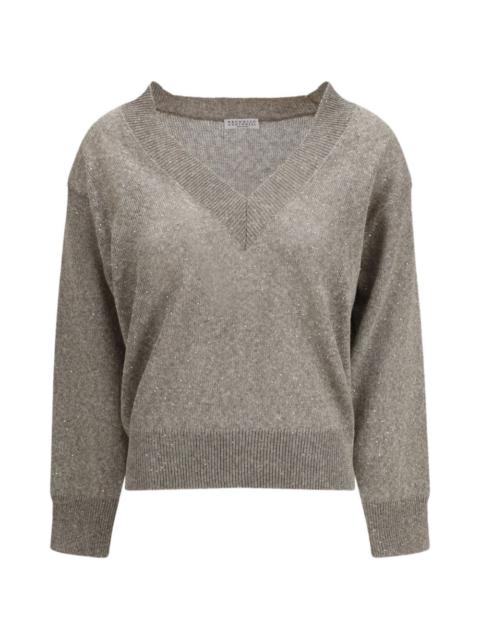 V-neck embellished sweater