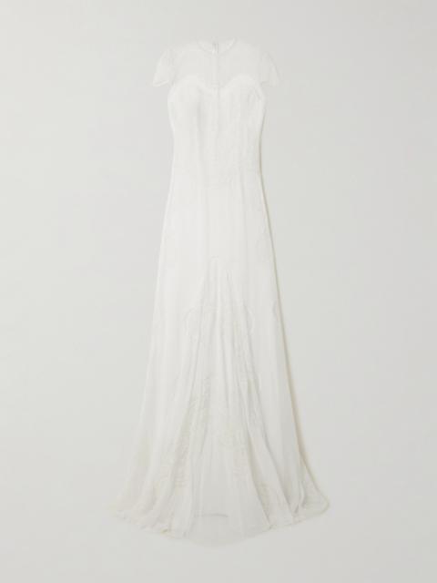 Zephira Embroidered Chantilly Lace-trimmed Silk-chiffon Gown