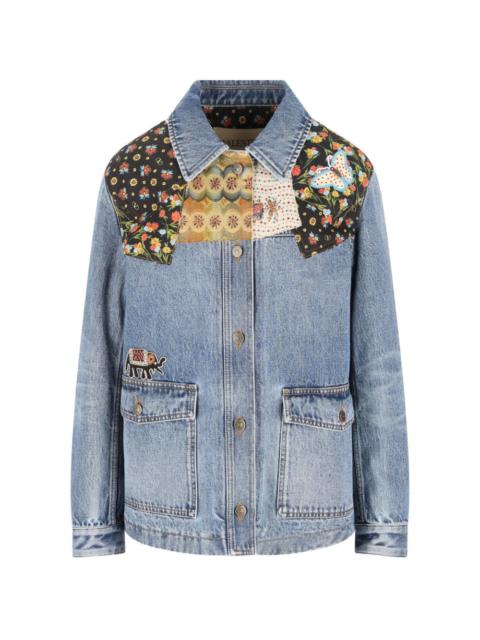 floral-patches denim jacket
