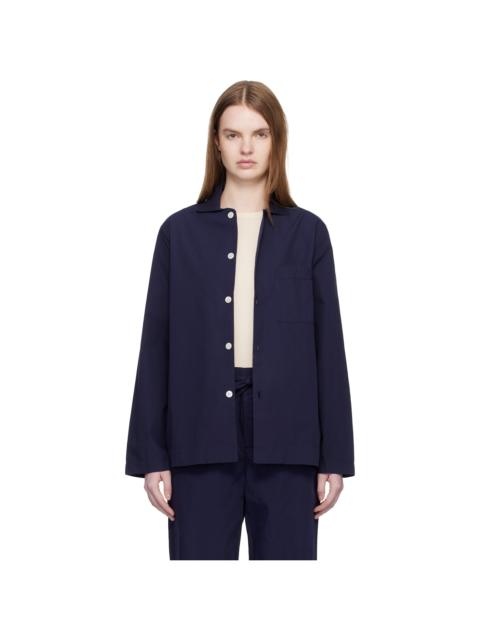 Navy Poplin Long-Sleeved Pyjama Shirt