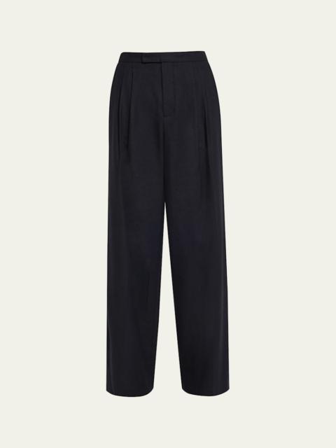 Pleated Mid-Rise Wide-Leg Trousers