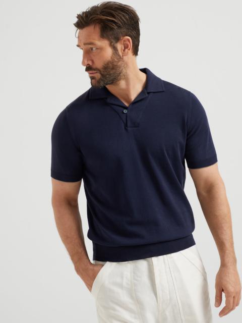 Cotton lightweight knit polo with camp collar