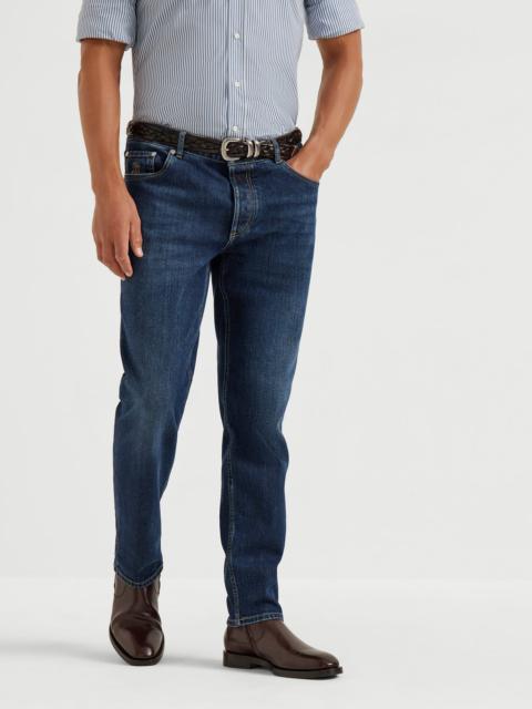 Comfort cotton denim traditional fit five-pocket trousers