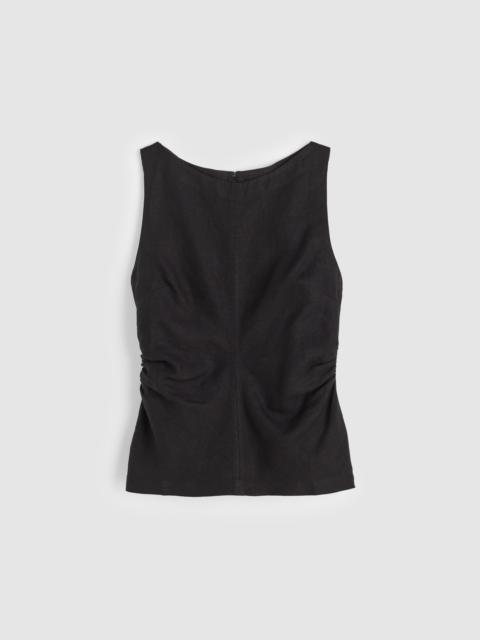 Cinched Boatneck Sleeveless Top in 100% Linen