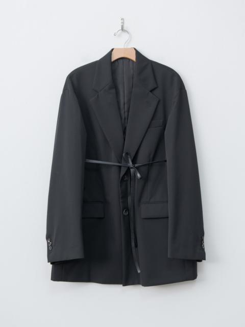 Oversized Single Breasted Long Jacket with Leather Tie - Black