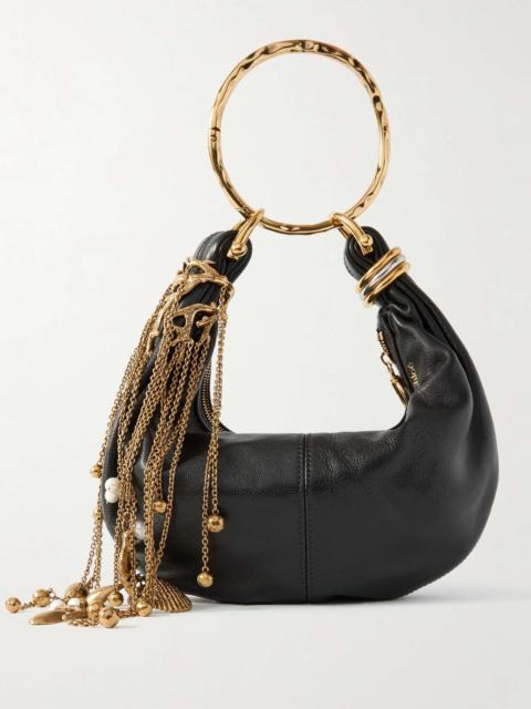 Bracelet embellished textured-leather tote Black