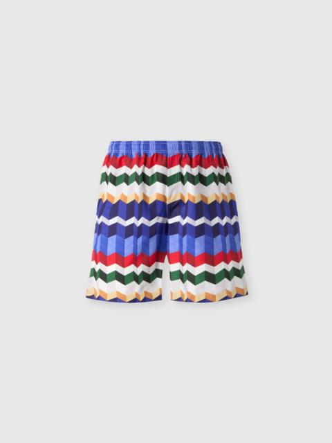 Long swim shorts with 3D zigzag print