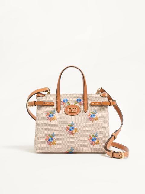 VALENTINO GARAVANI ANTIBES SMALL CANVAS SHOPPING BAG WITH EMBROIDERY
