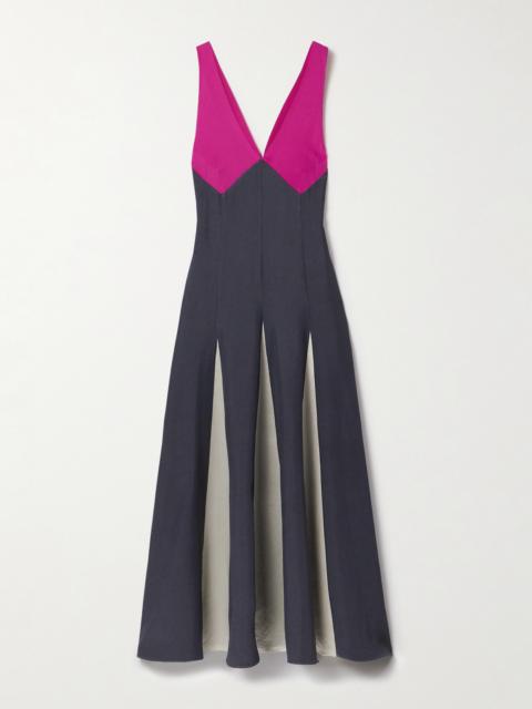 Paneled Twill, Crepe De Chine And Satin Maxi Dress