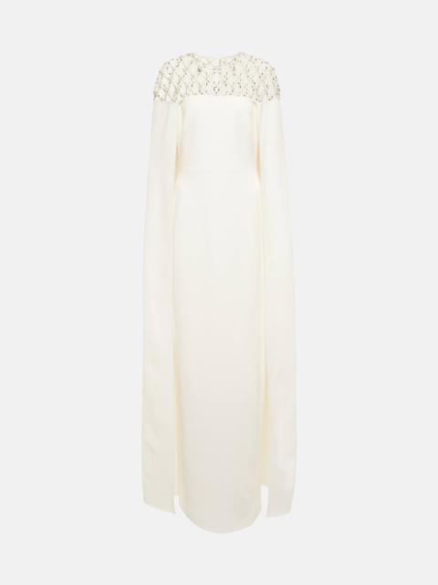 Bridal embellished crêpe cape gown