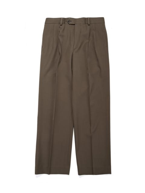 Light Wool Max Gabardine Two-Tuck Slacks Dark Olive Brown