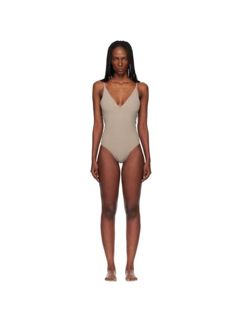 Taupe Temple Deep V Bather Swimsuit