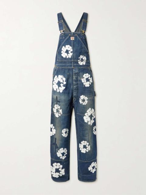 + Denim Tears Distressed Patchwork Floral-Print Denim Overalls