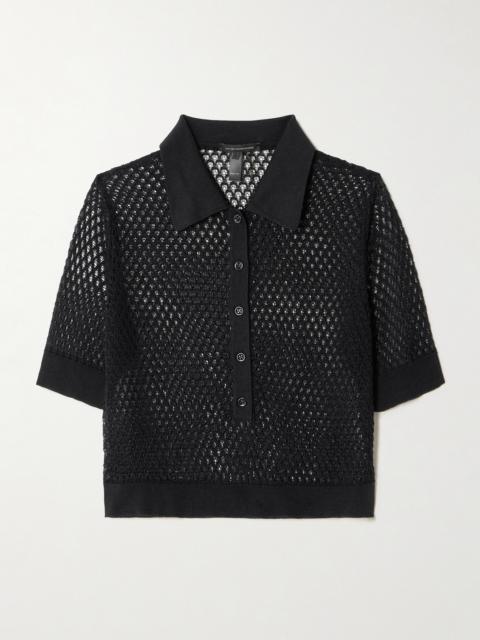 Cropped Open-knit Silk Polo Shirt