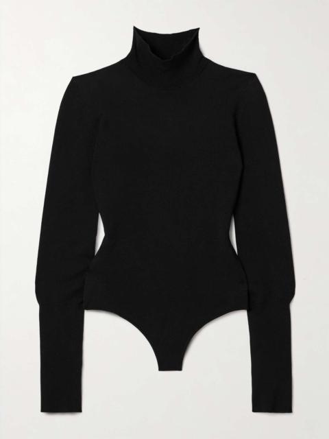 Thea wool-blend jersey turtleneck thong bodysuit
