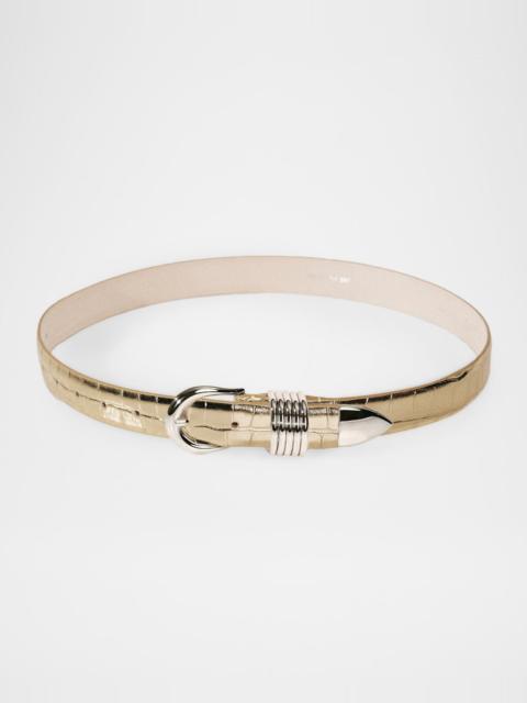 Hollyhock Mirror Croc-Embossed Leather Belt