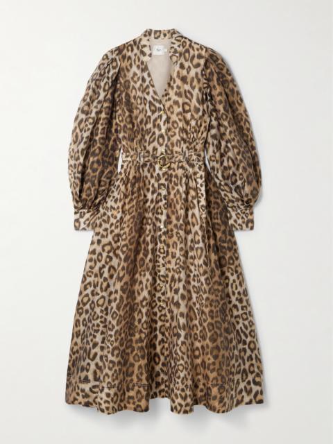 Isabella Belted Leopard-print Tencel Lyocell-blend Midi Shirt Dress