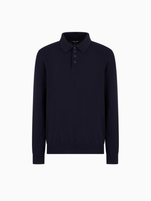 Long-sleeved, pure cashmere polo shirt