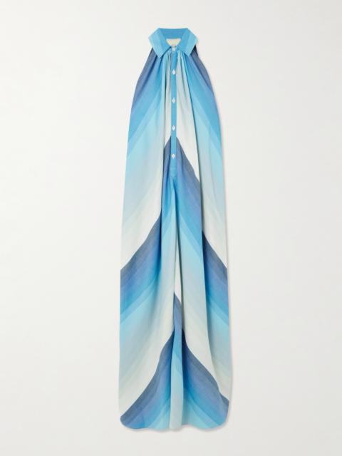 Striped Dégradé Cotton Halterneck Maxi Shirt Dress