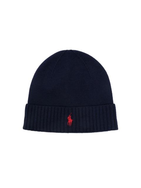 logo-embroidered ribbed wool beanie