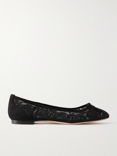 Verizzo Bow-detailed Suede-trimmed Cotton-blend Lace Ballet Flats