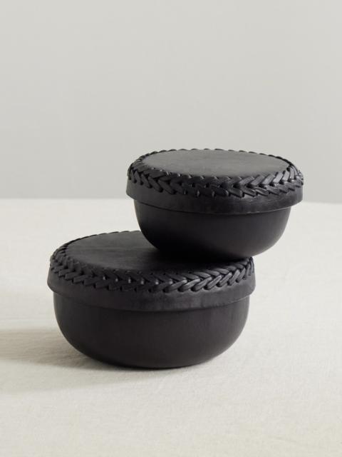 Set Of Two Whipstitched Leather Boxes