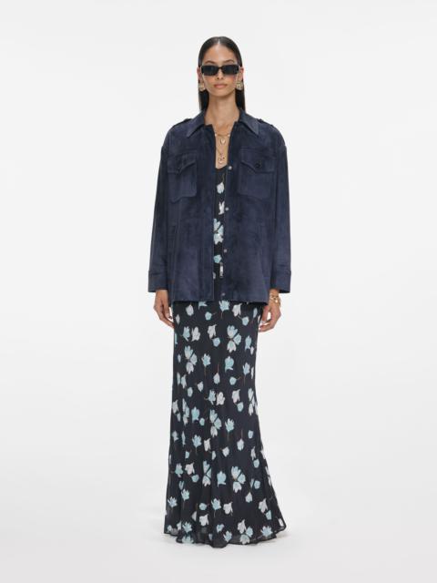 Navy Suede Oversized Jacket