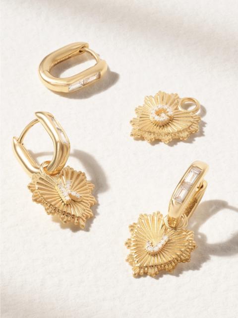 Heart Pave Initial Petite Baguette Fob 18-karat Gold Diamond Single Earring