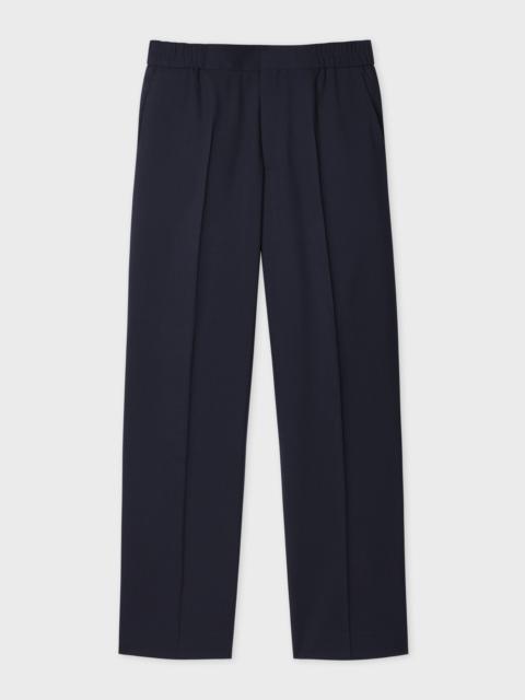 Dark Navy Wool Elasticated-Waist Trousers