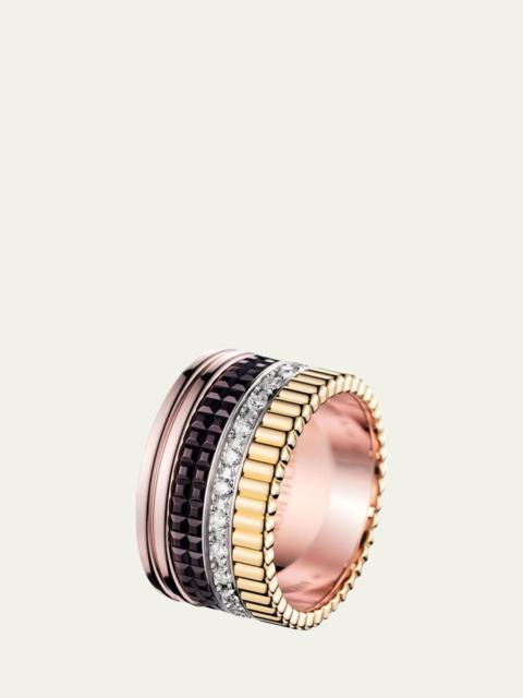 Quatre Large Ring in Tricolor Gold with Brown PVD and Diamonds