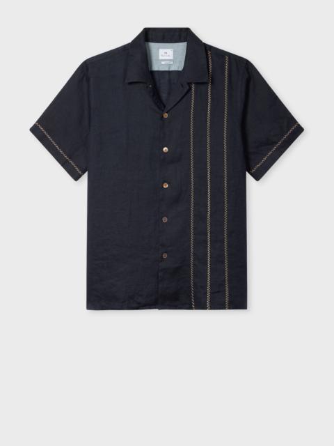 Casual-Fit Piece-Dyed Navy Shirt with Embroidery