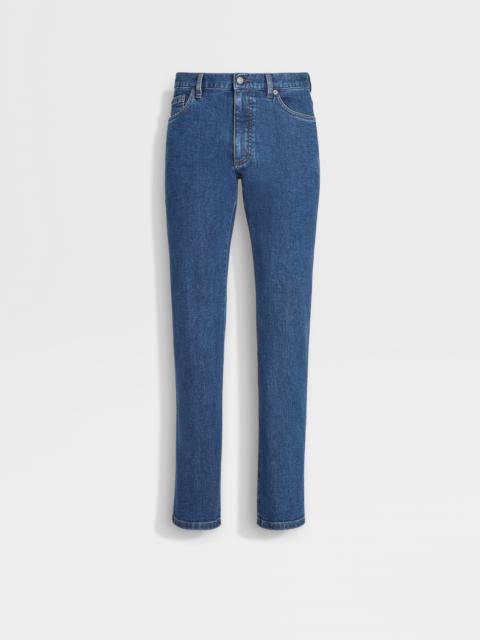 BLUE STONE-WASHED STRETCH COTTON ROCCIA JEANS
