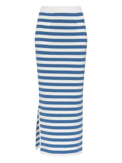 stripe side-split midi fitted skirt