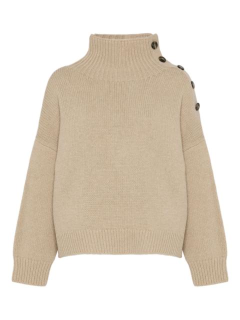 high-neck button-detail sweater