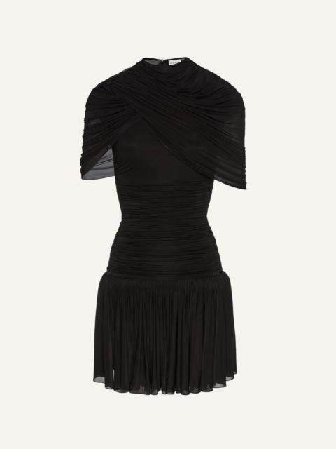 Drop-waist wrap mini dress in black