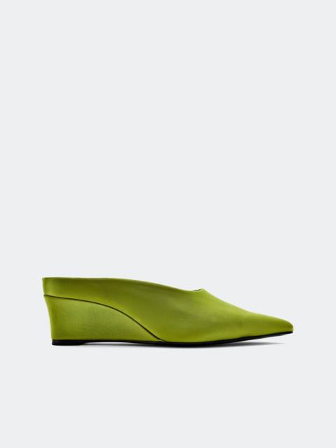 Satin Pointed Gala Wedge In Moss