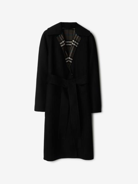 Reversible Check Wool Wrap Coat