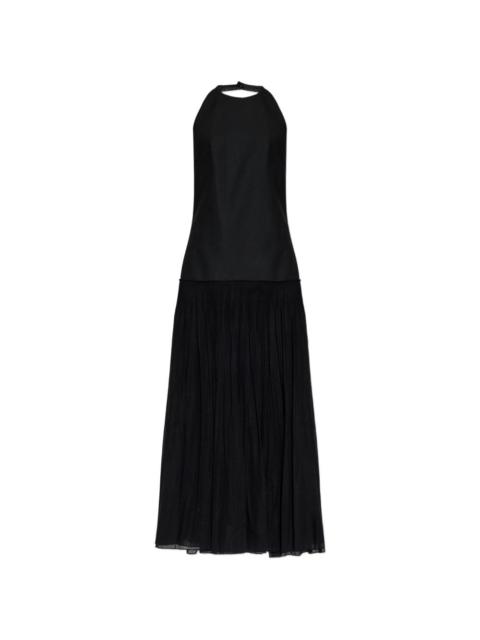 halterneck pleated maxi dress