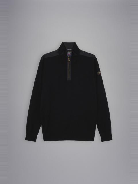 BRETAGNE WOOL HALF ZIP SWEATER WITH ICONIC BADGE