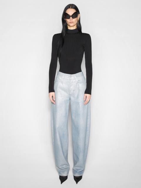 silver blue laced-up wide-leg jeans