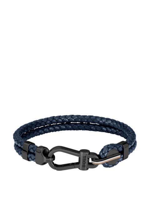 BLUE BRAIDED-LEATHER CUFF WITH BLACK CARABINER CLOSURE