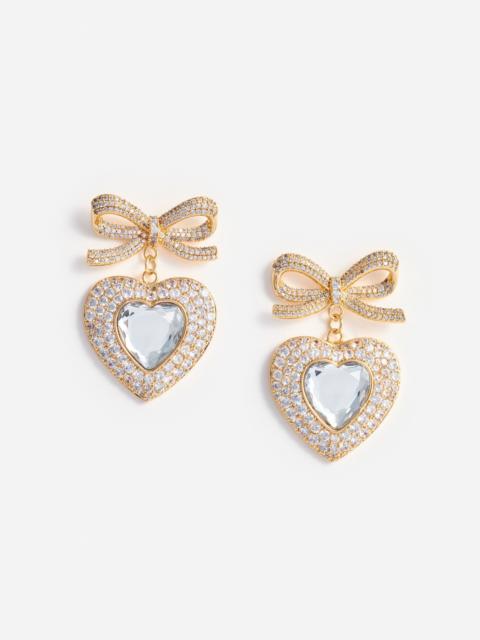 Gold Bow Crystal Heart Earrings