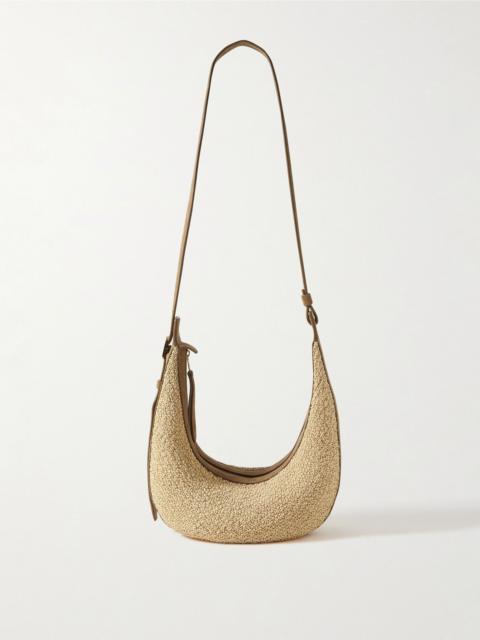 Augustina small suede-trimmed raffia shoulder bag Beige