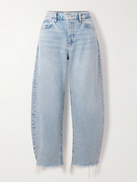 The Bubble Crop frayed high-rise barrel-leg jeans Light denim