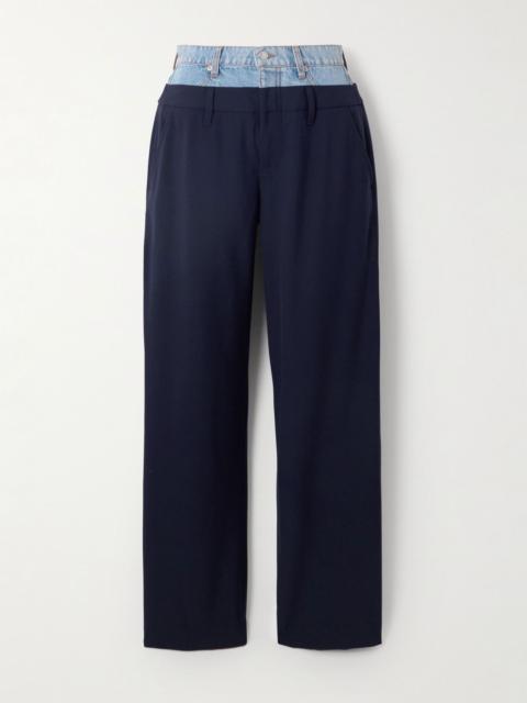 Ophelia denim-trimmed grain de poudre straight-leg pants Navy